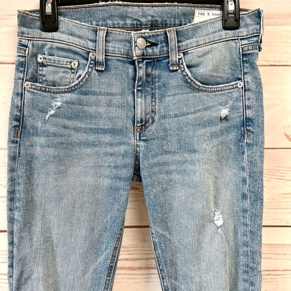 Rag & Bone Double Wash Light Distressed Skinny Ankle Jeans - Picture 4 of 10